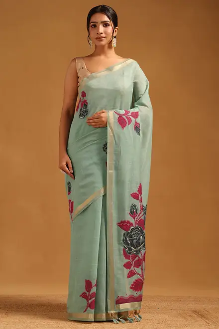 Powder Blue Chanderi Woven Design Saree